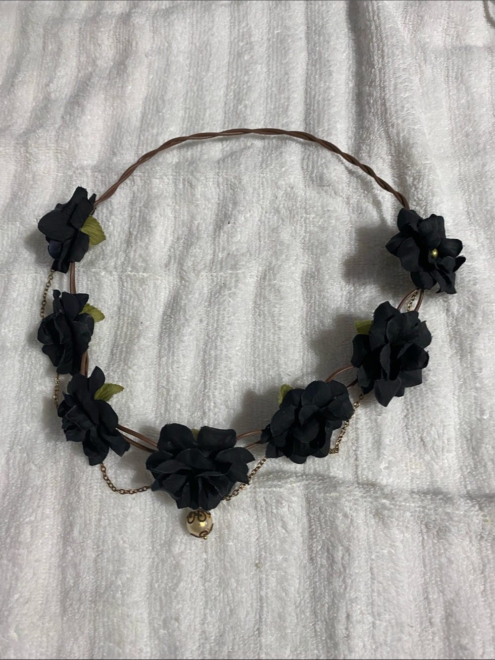 Black Floral Headband with Gold Accent